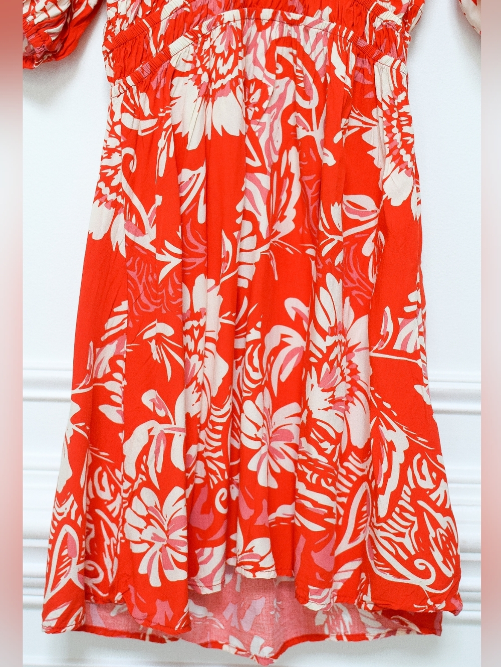 Anthropologie Abel The Label Red Floral Mini Dress Sundress Sz XS Boho Tropical - Picture 4 of 10